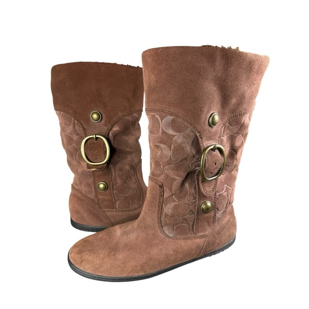 Coach Meyer Shearling Mid Boots Chestnut Brown Suede Women’s 6.5B